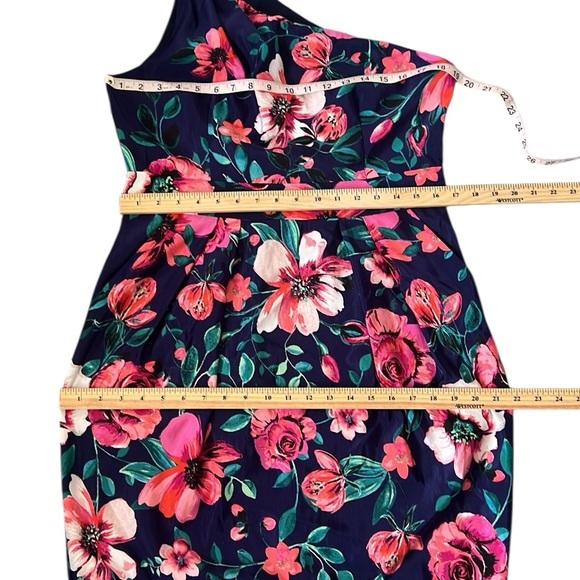 NWT Eliza J Blue Pink Green Floral One Shoulder Sheath Dress Size 14 - Picture 11 of 12